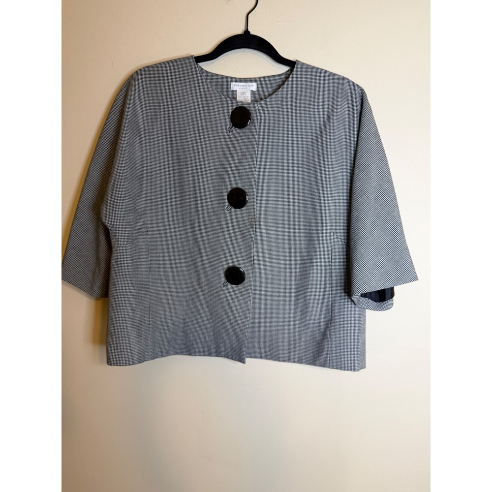 Worthington Stretch Houndstooth Cropped Blazer Jacket Black White Large